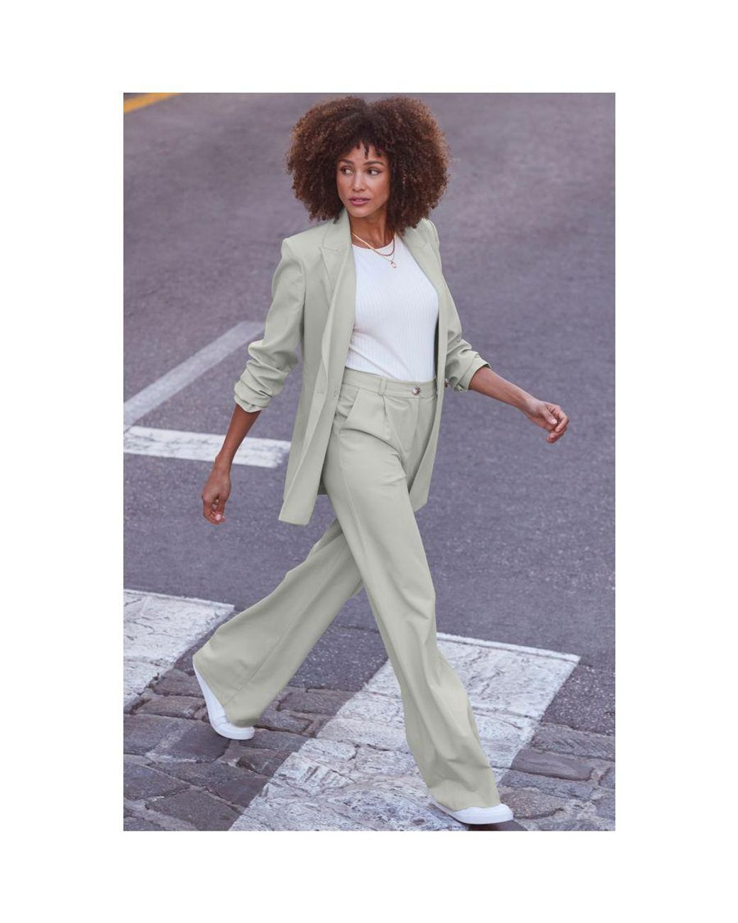 Sosandar Gray Mint Relaxed Fit Double Breasted Blazer