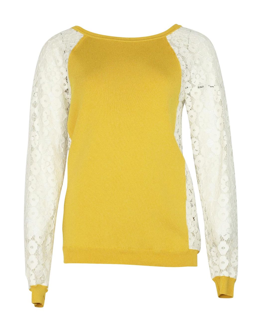 Moschino Yellow Cheap And Chic Knit Sweater With Lace Sleeves