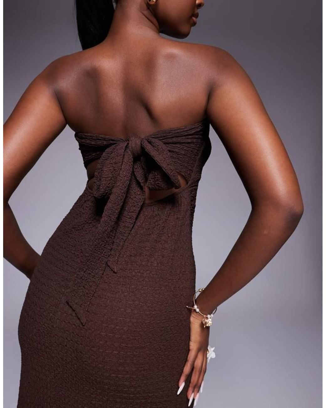 ASOS Purple Textured Bandeau Tie Back Midi Dress