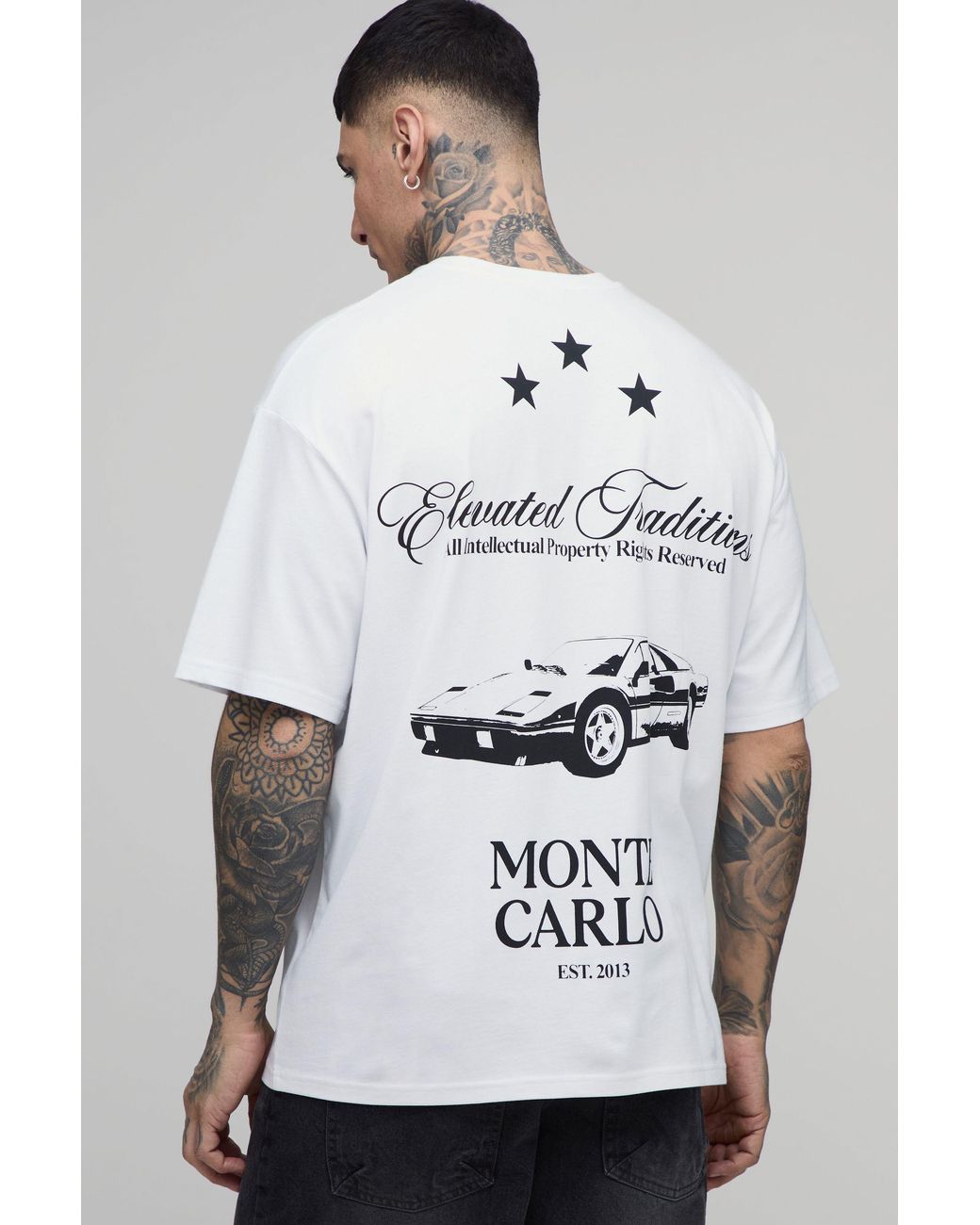 BoohooMAN White Tall Monte Carlo Grand Prix Oversized T-Shirt for men