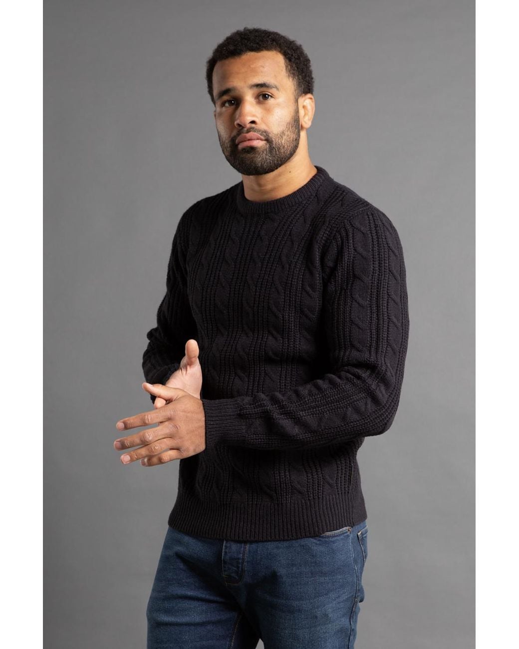 French Connection Gray Cable Knit Crew Neck Jumper for men