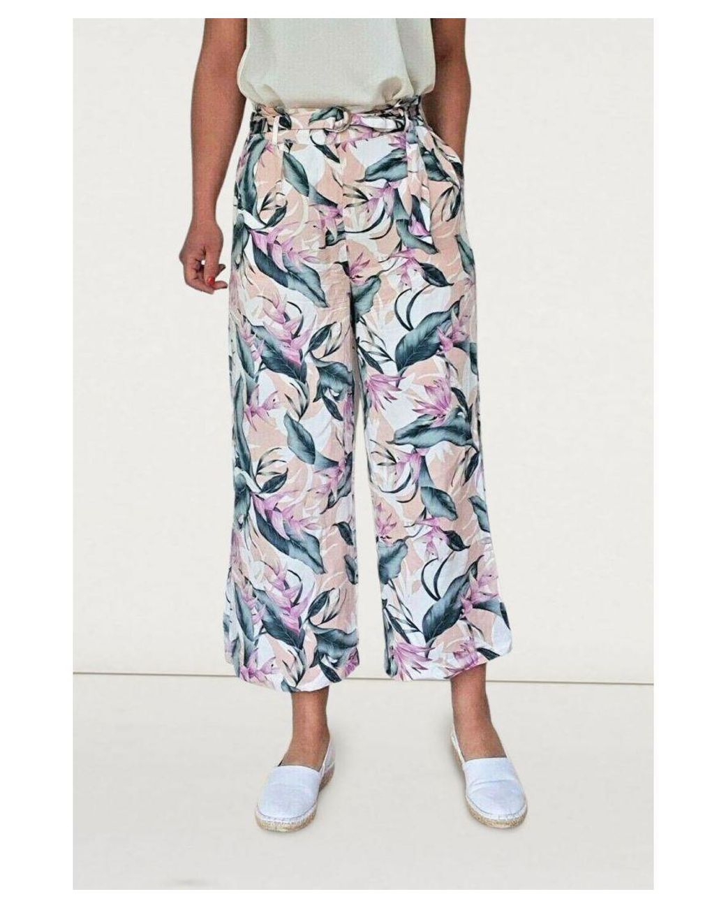 Oasis Blue Wide Leg Crop Trousers Viscose