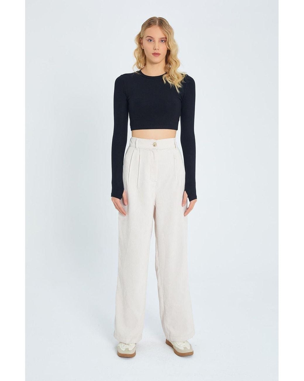 MixRay Blue High Waist Velvet Straight Leg Pants