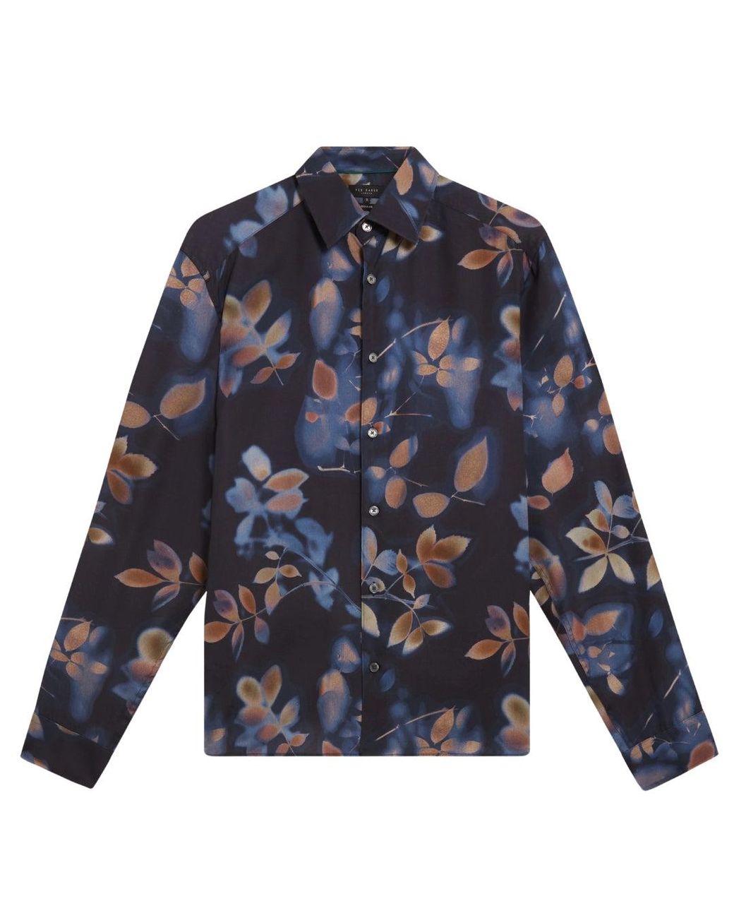 Ted Baker Blue Kalmill Regular Fit Leaf Shadow Print Shirt Lyocell for men