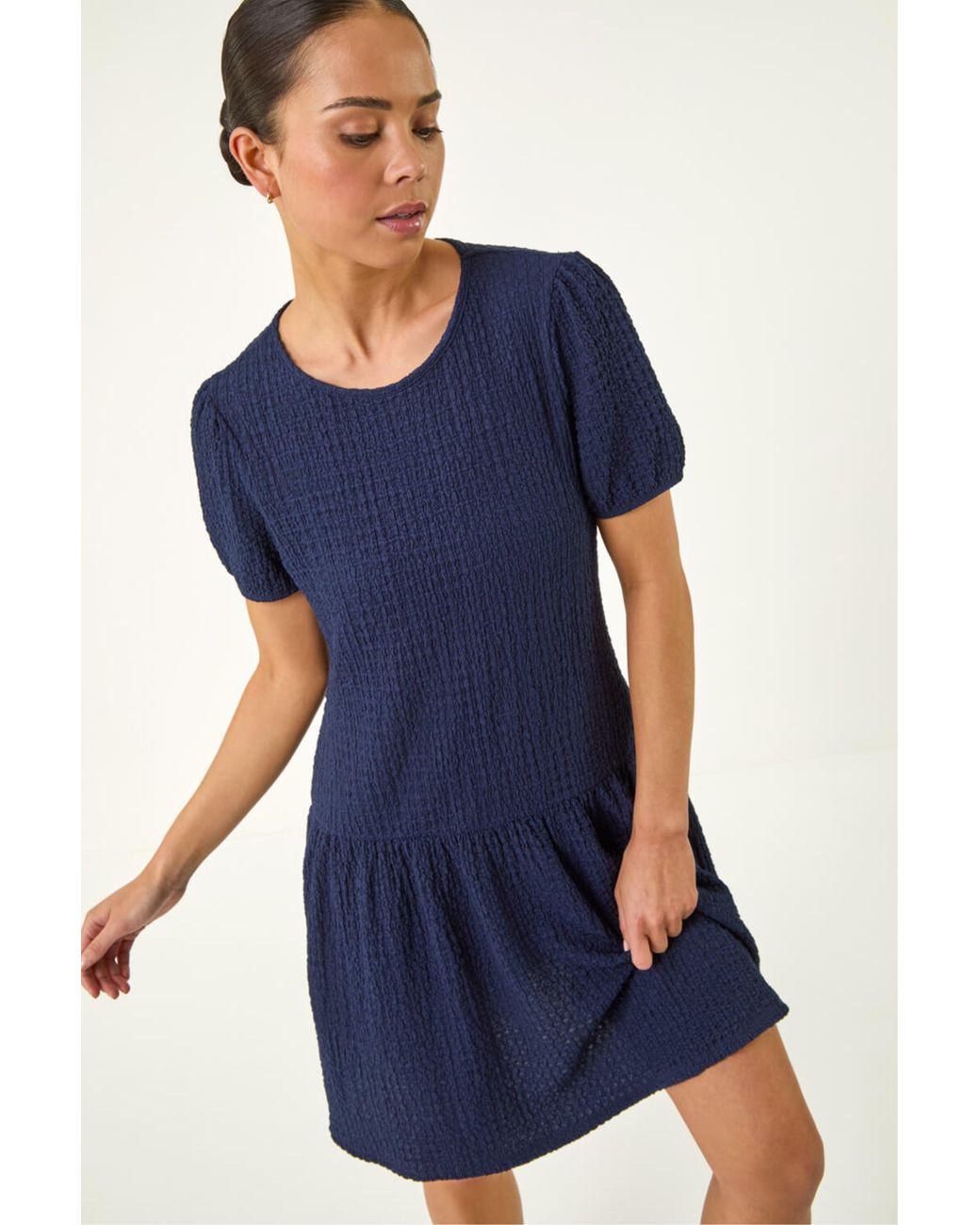 Roman Blue Petite Textured Low Hem Dress