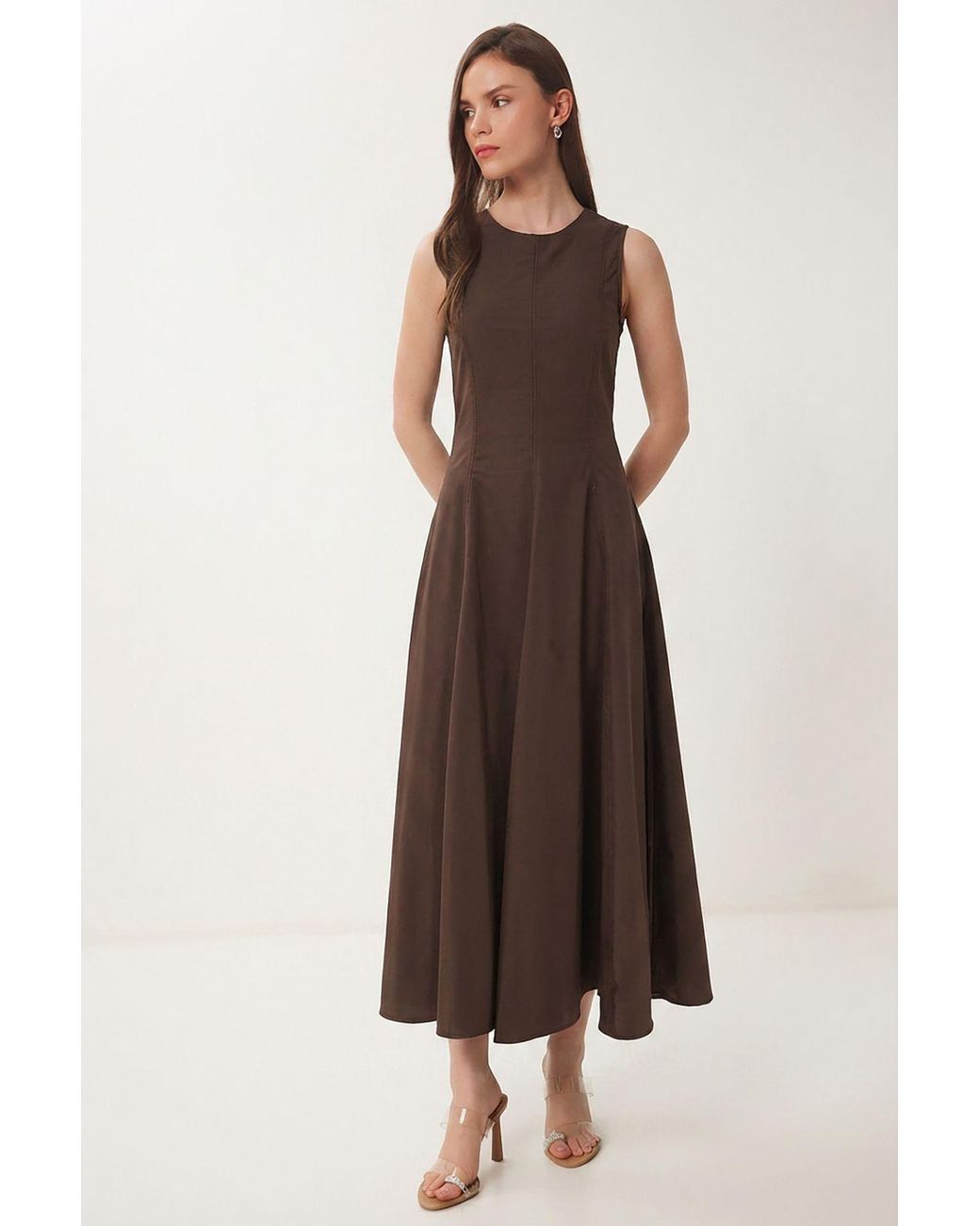 Happiness İstanbul Brown Cotton-Blend Maxi Dress