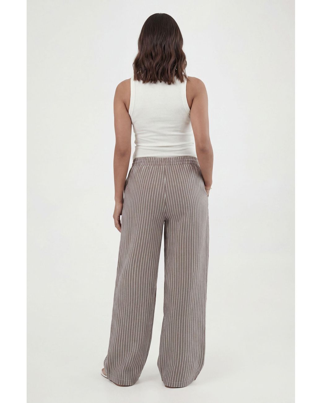 Boohoo Brown Maternity Woven Stripe Elasticated Waist Wide Leg Trouser