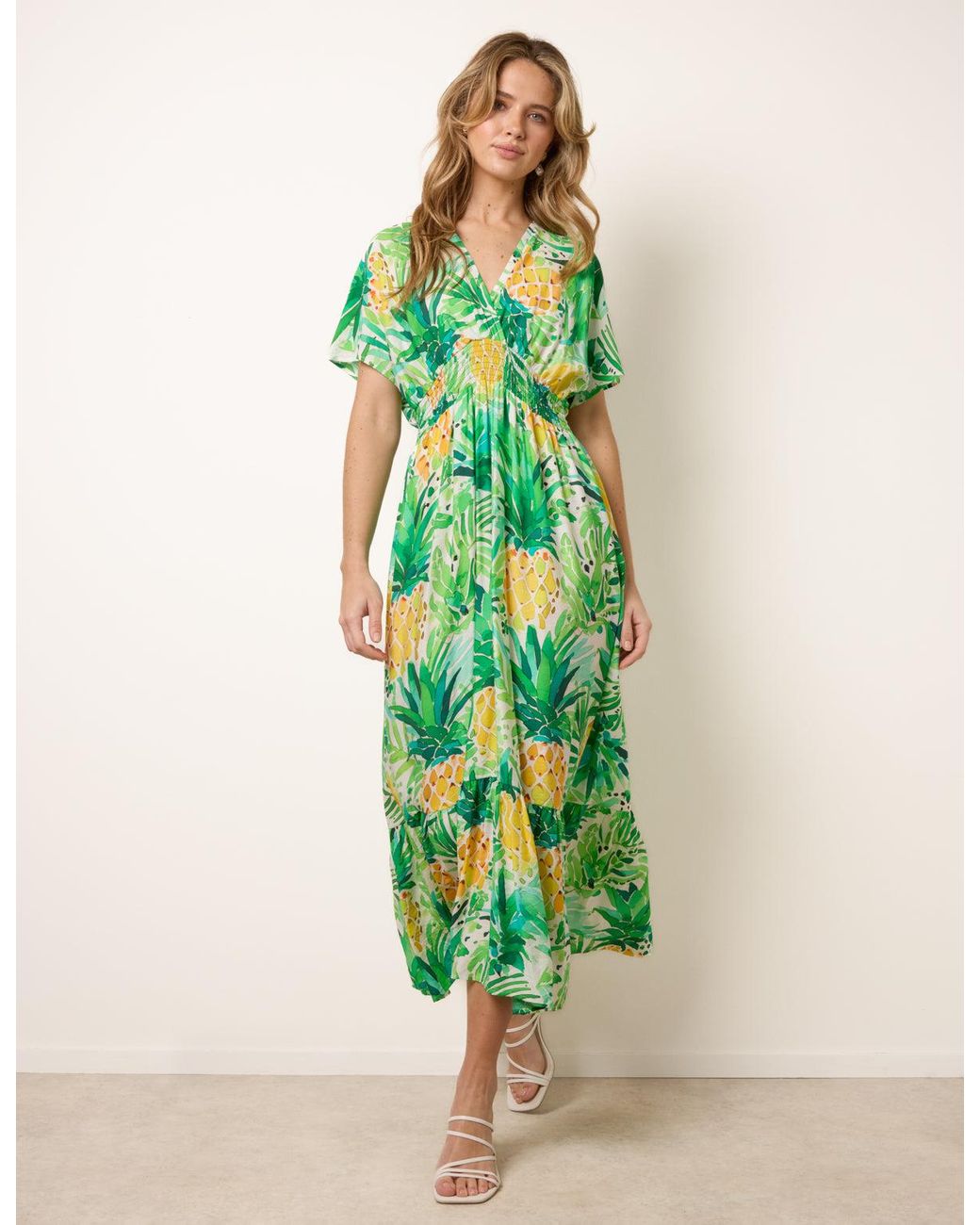 Blue Vanilla Green Pineapple Double V Midi Dress