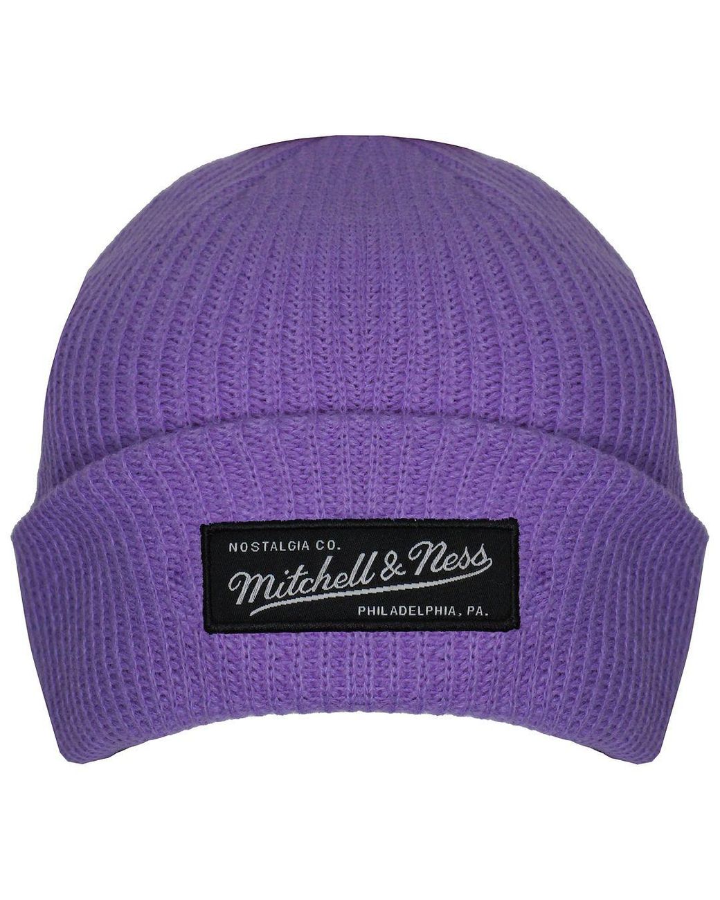Mitchell & Ness Purple Box Logo Knit Beanie for men