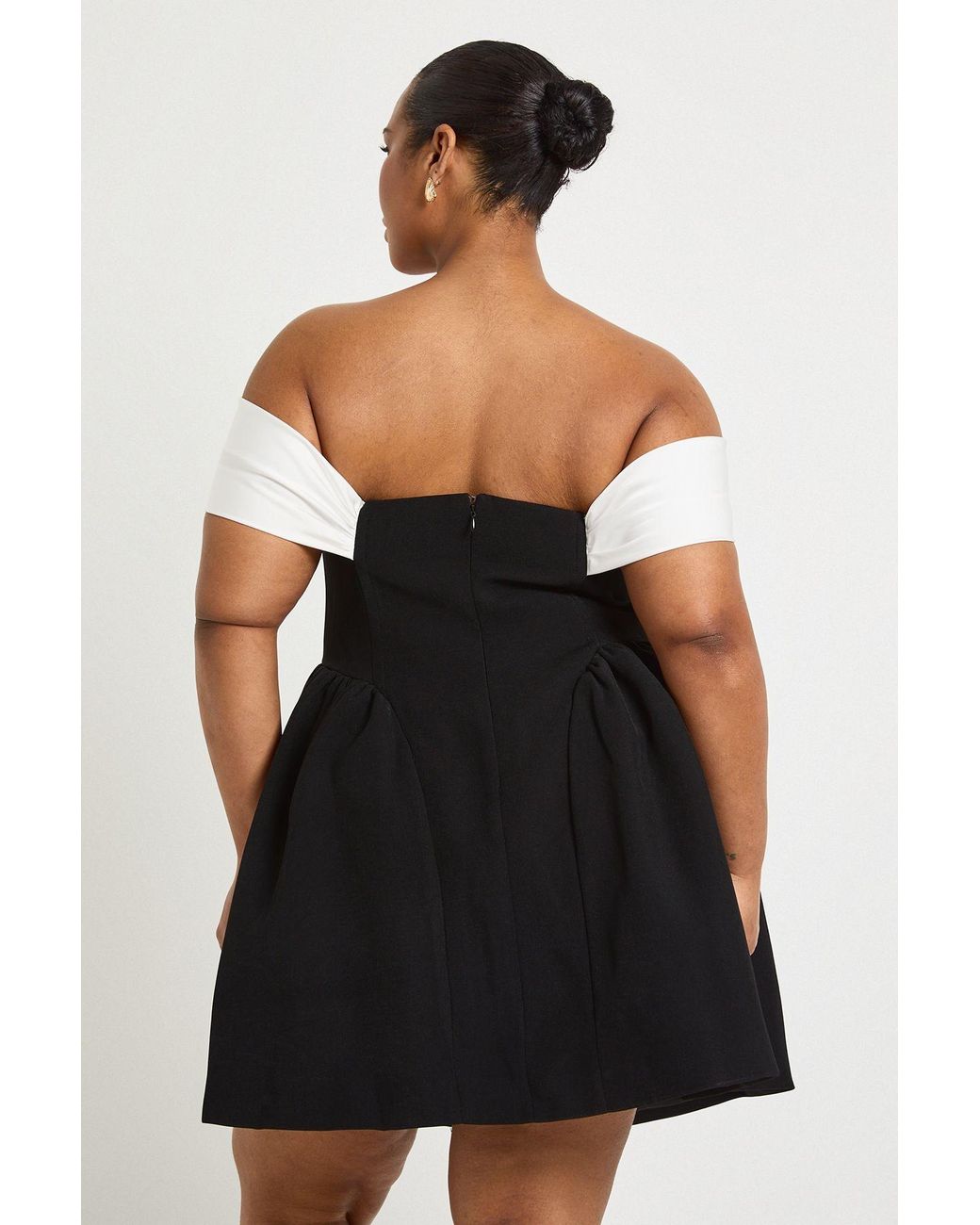 Boohoo Black Plus Contrast Drape Detail Mini Skater Dress