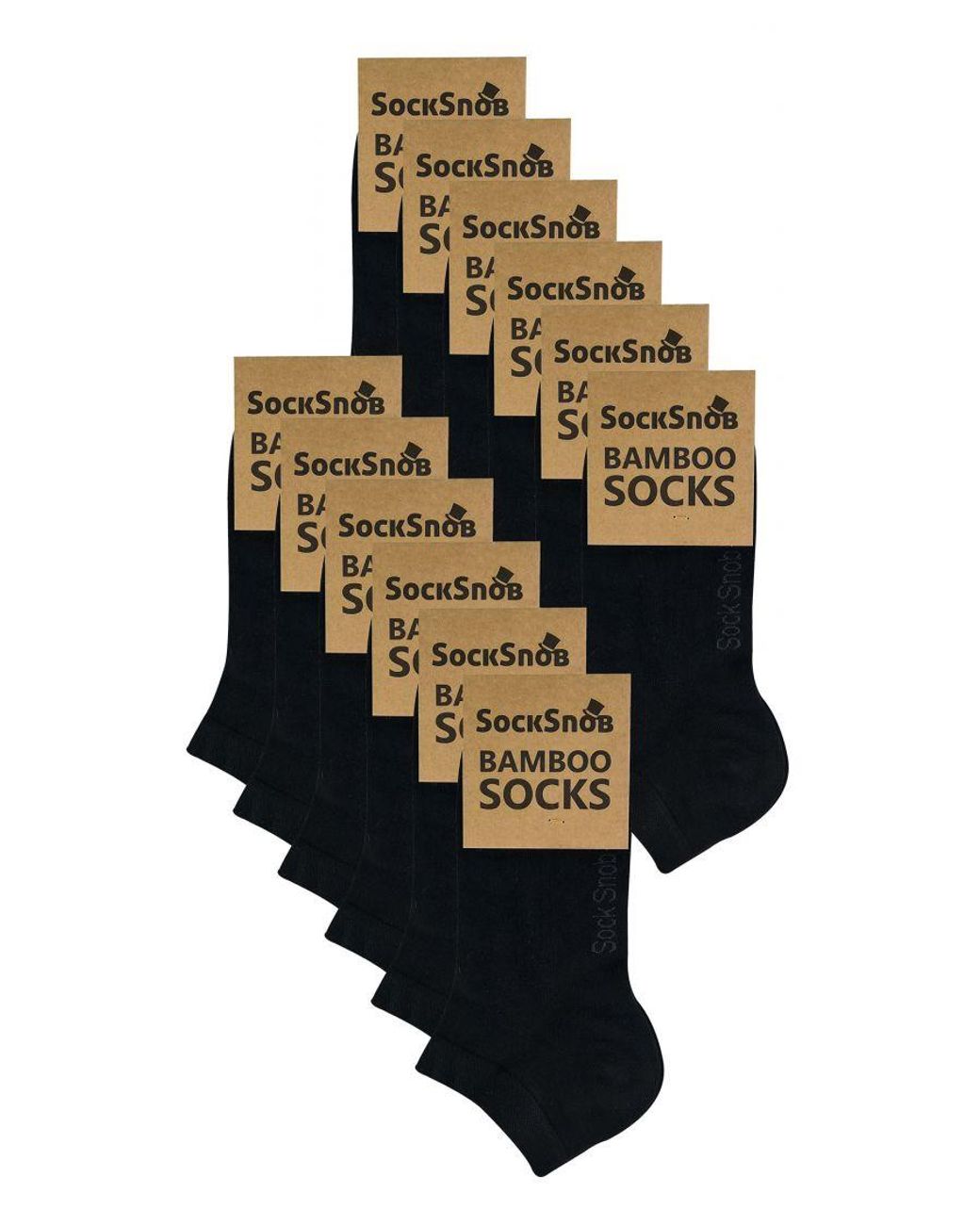 Sock Snob Black 12 Pair Multipack Bamboo Trainer Socks for men
