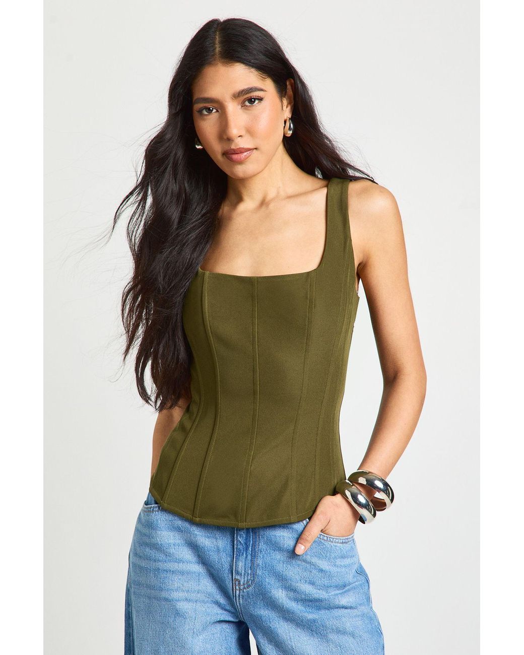 Boohoo Green Tall Structured Crepe Corset Top