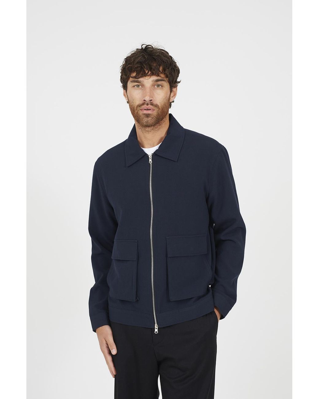 Brave Soul Blue Patch Pocket Harrington Jacket for men