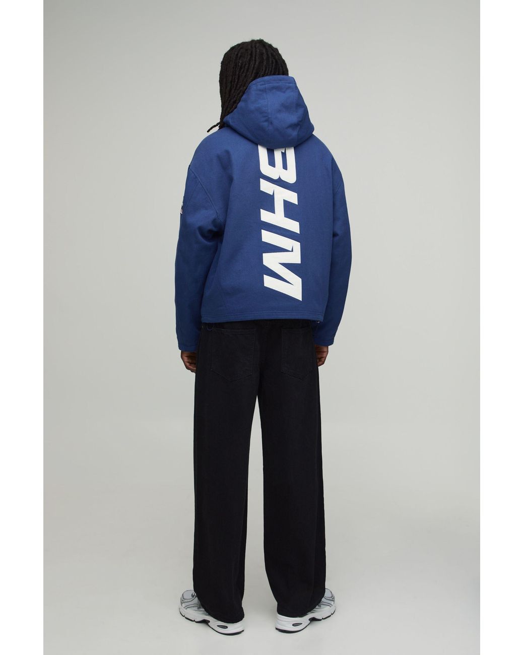BoohooMAN Blue Oversized Applique Twill Hooded Peaked Cagoule for men