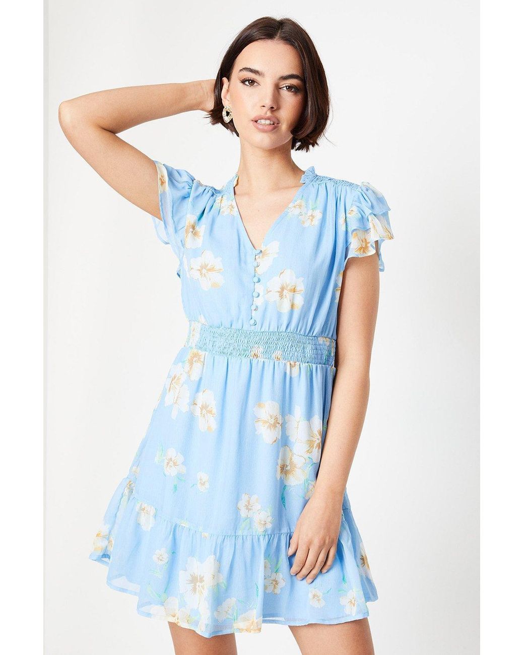 oasis blue chiffon frill top