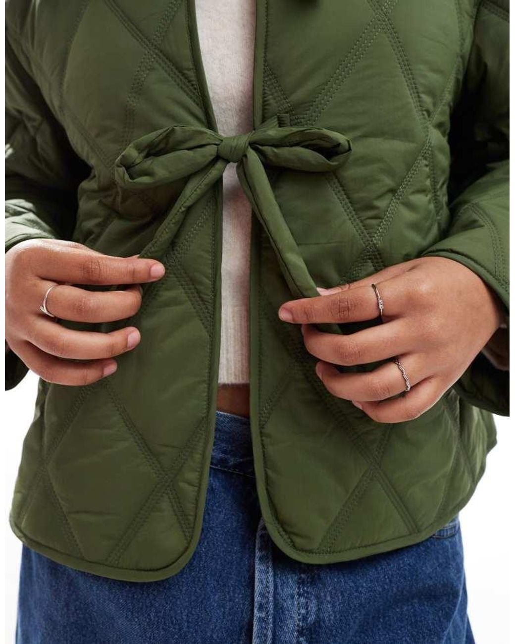ASOS Green Quilted Frill Collar Jacket With Tie Front