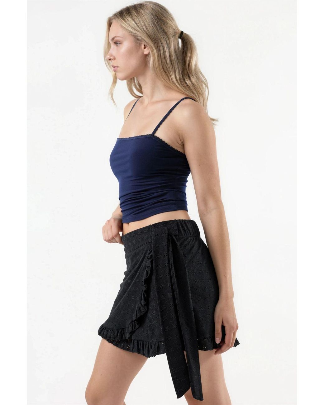 Busem Black High Waist Embroidered Mini Skort