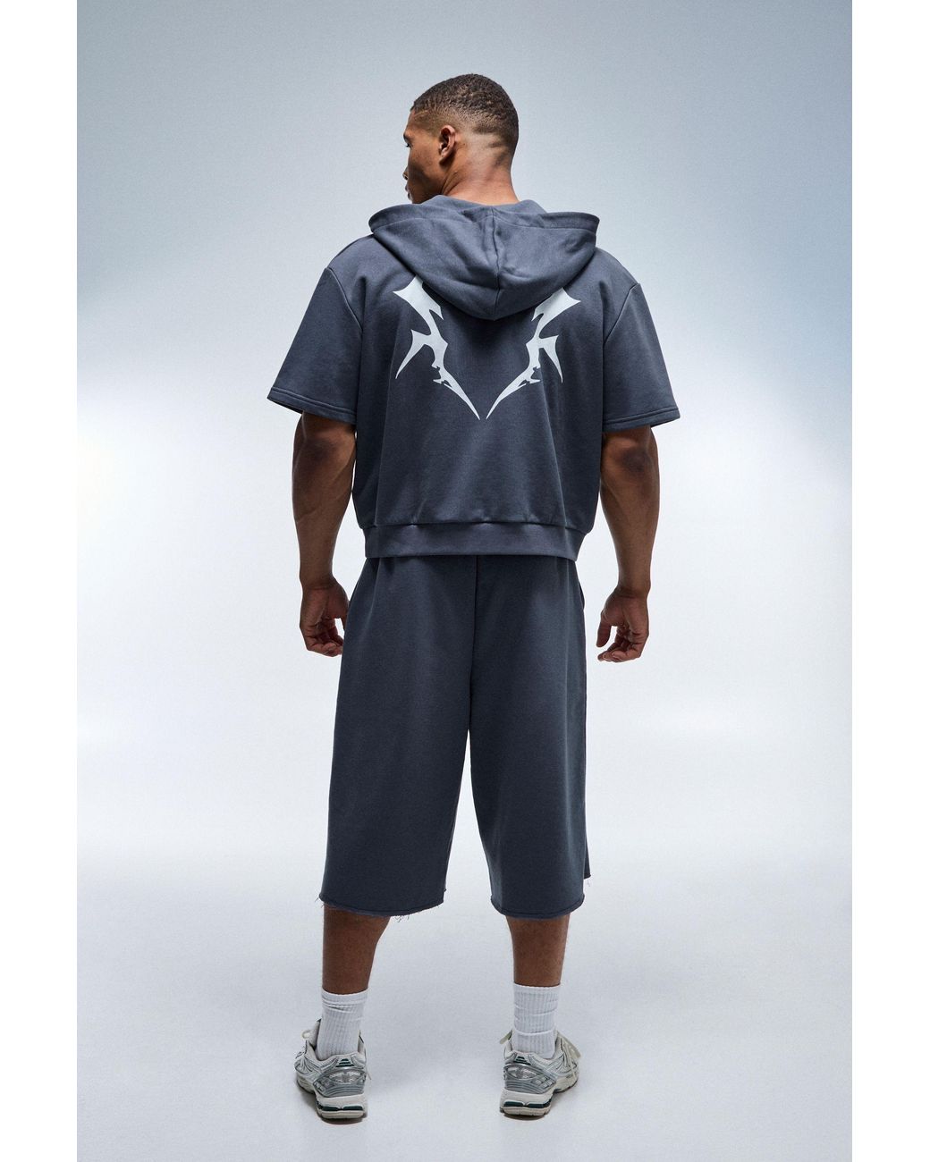 BoohooMAN Blue Active Boxy Short Sleeve Hoodie V Neck for men