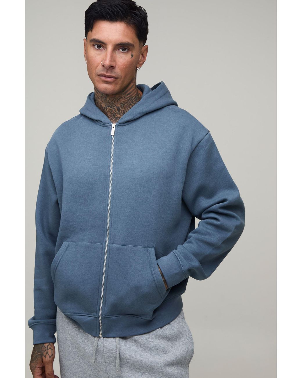 BoohooMAN Blue Tall Essential Oversized Boxy Zip Through Hoodie for men