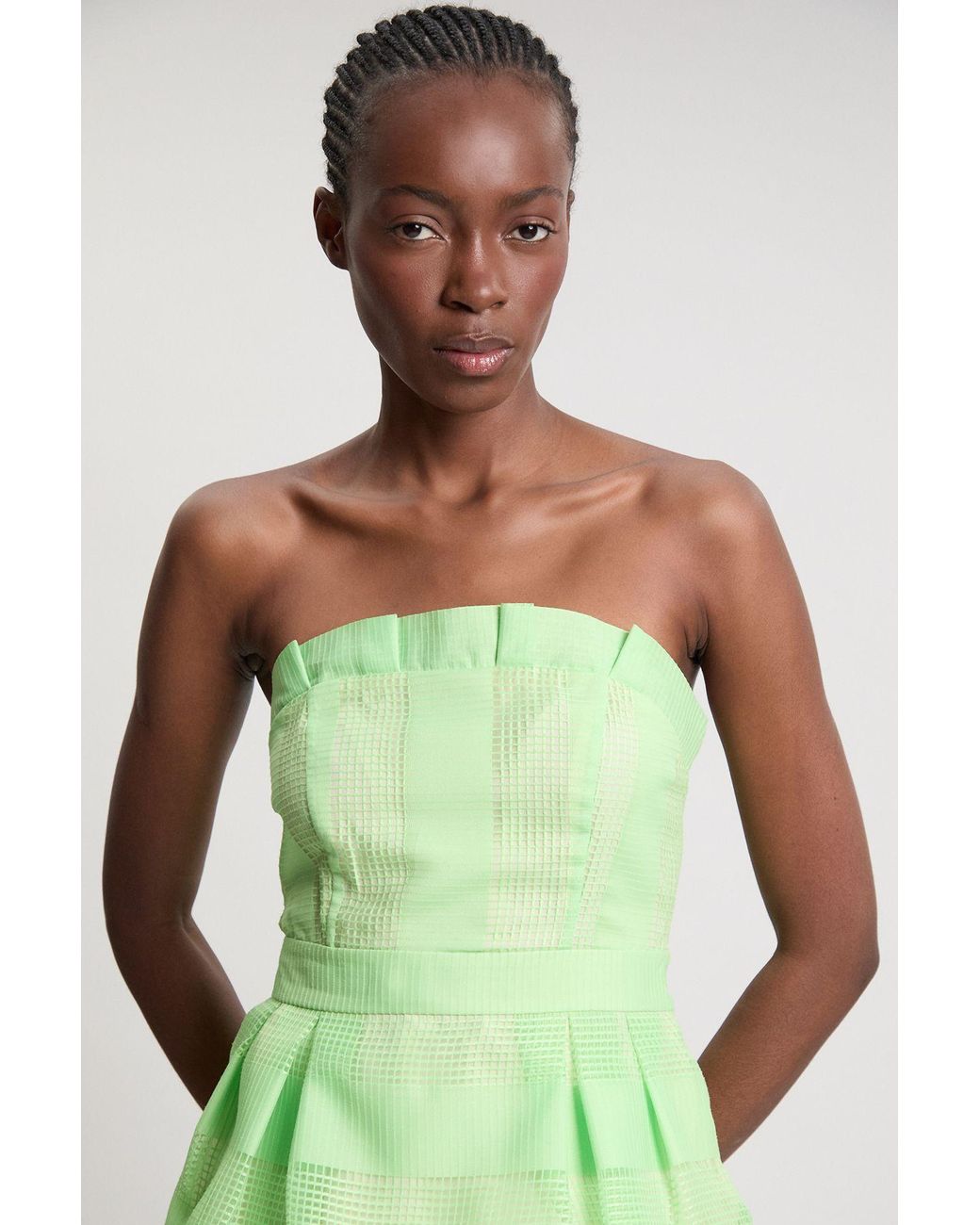 Karen Millen Green Textured Organza Mix Asymmetric Top
