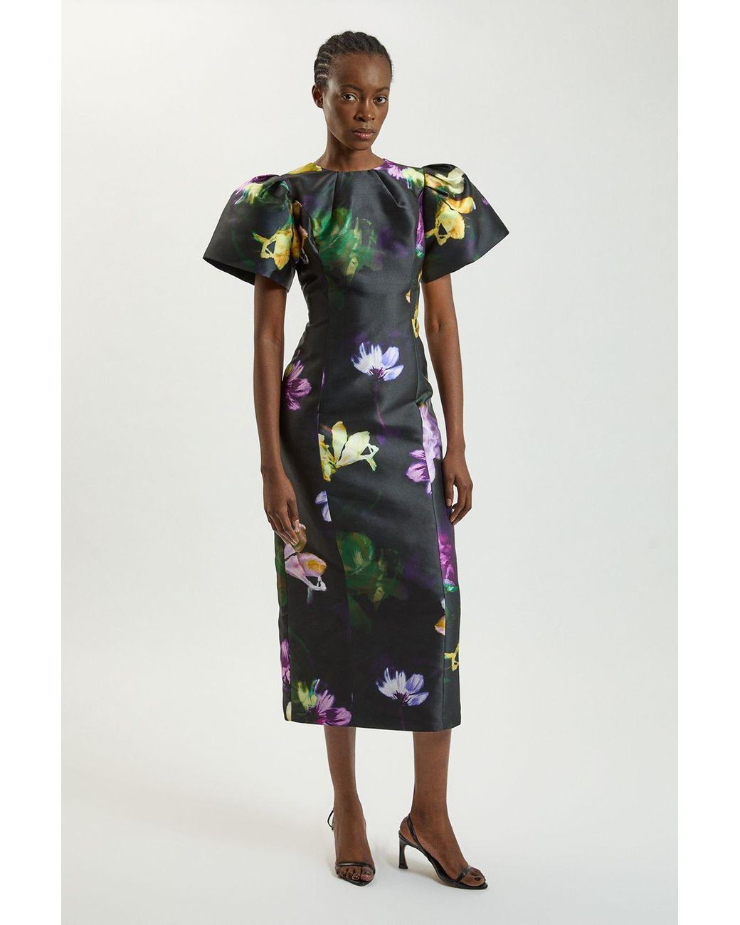 Karen Millen Multicolor Floral Print Twill Midi Dress