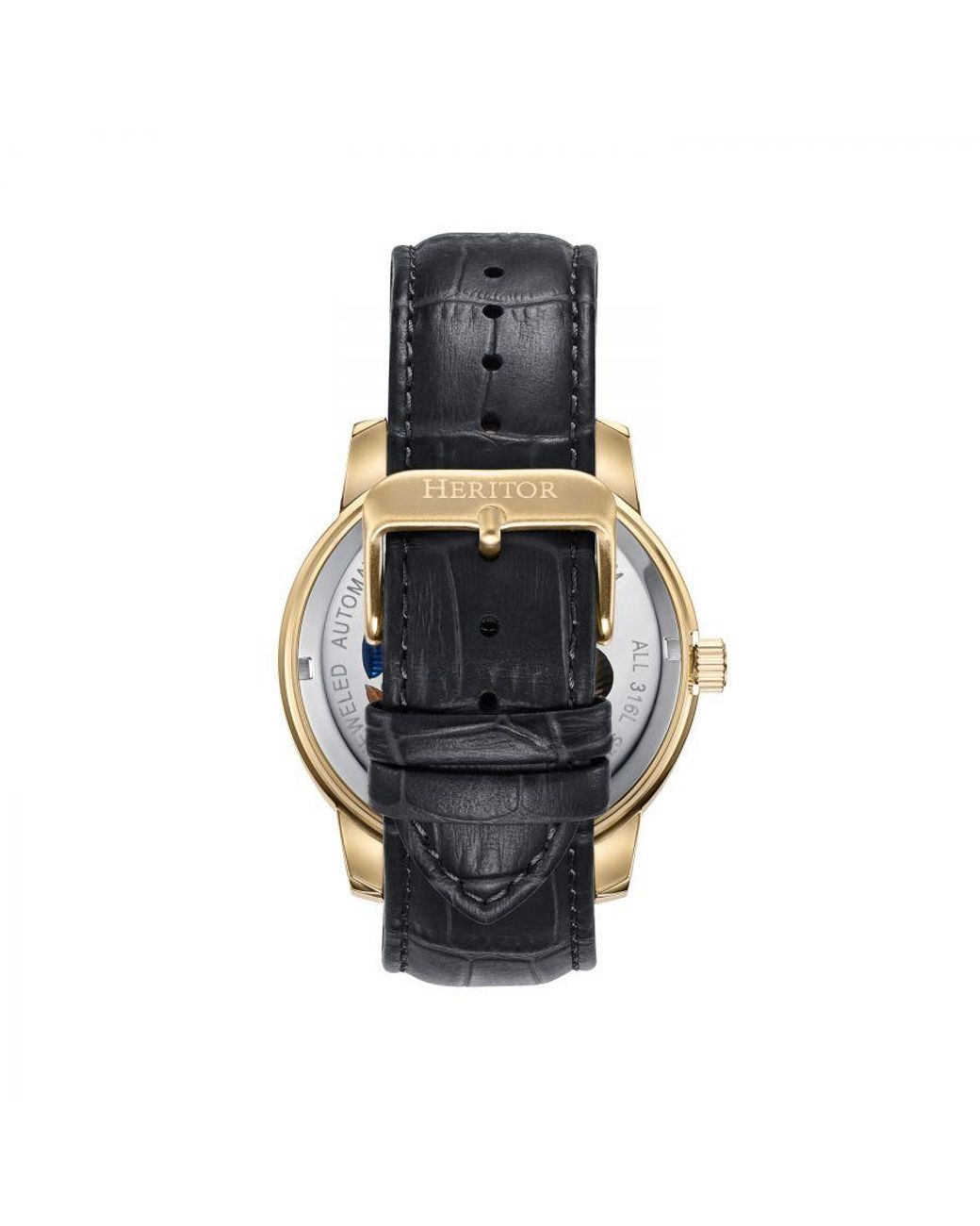 Heritor Metallic Emmanuel Semi-Skeleton Leather-Band Watch for men