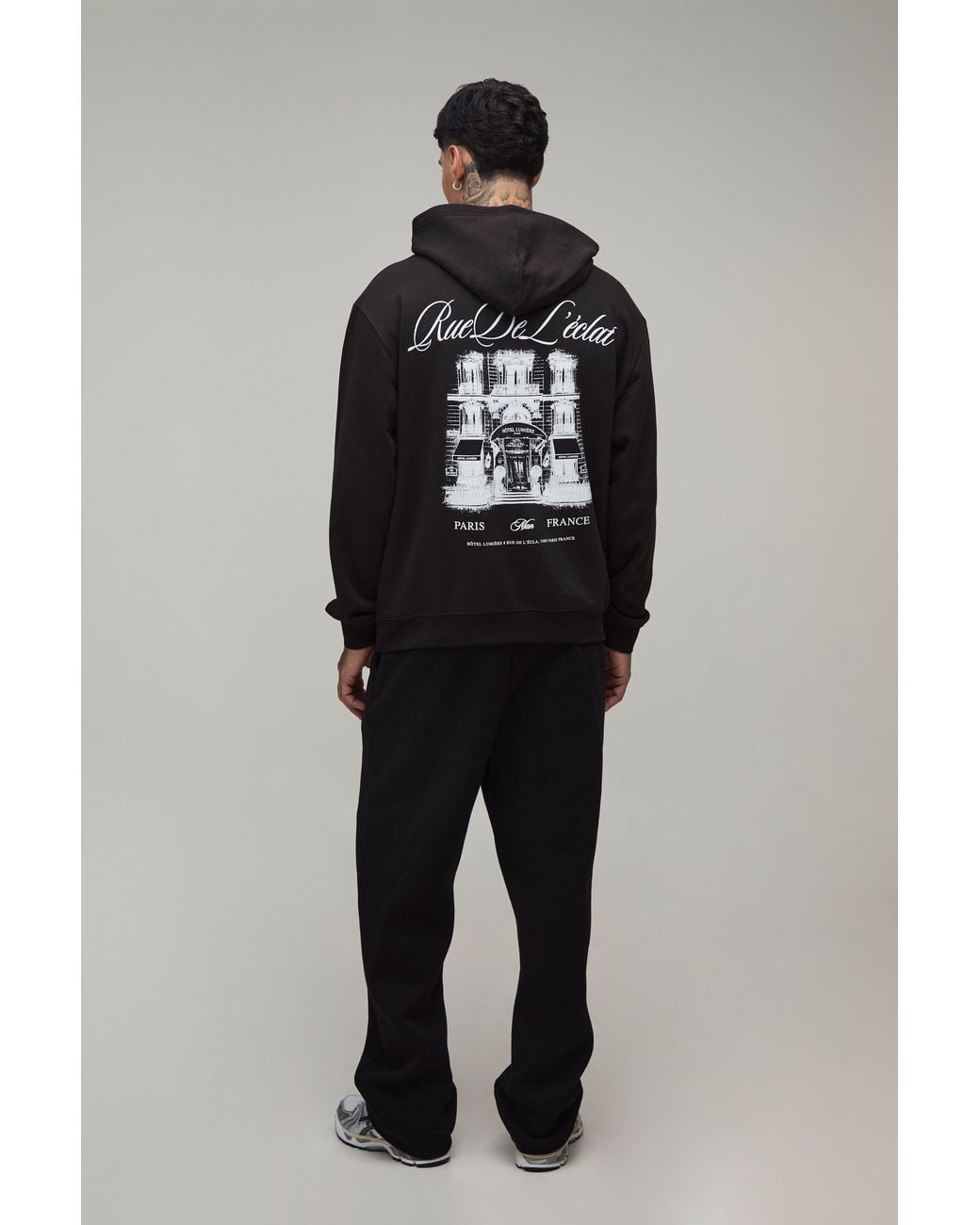 BoohooMAN Black Tall Oversized Paris Graphic Hoodie Cotton for men