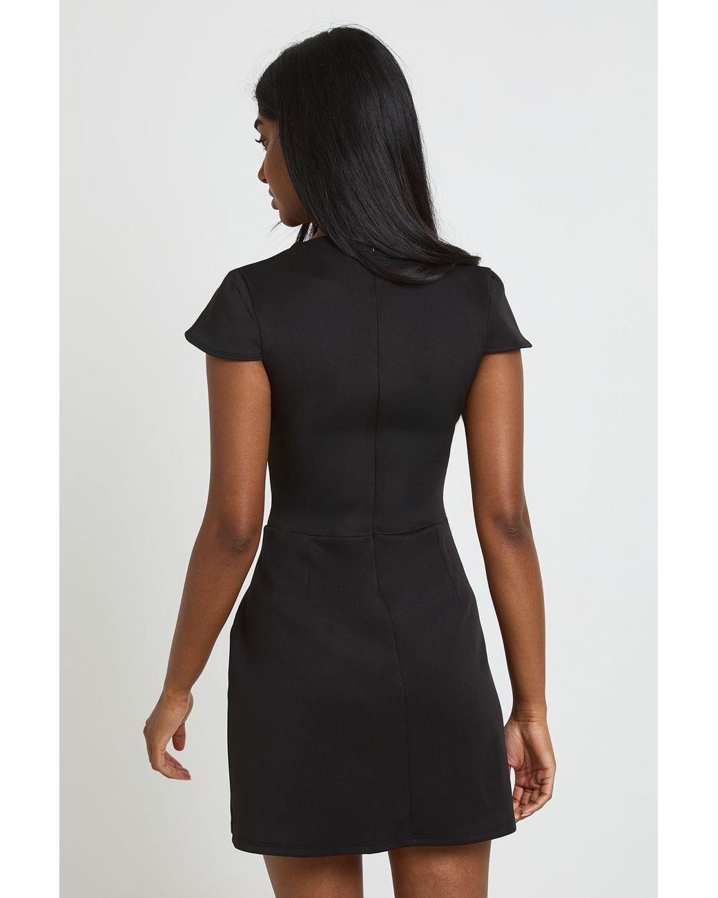 Boohoo Black Plunge Front Short Sleeve Mini Dress
