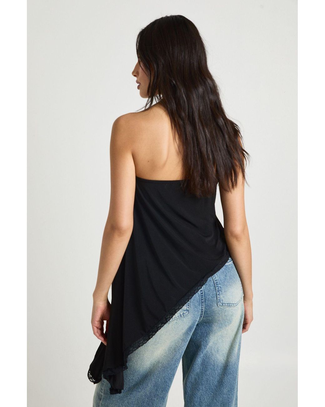 Boohoo Black Double Layer Slinky Bandeau Asymmetric Longline Top