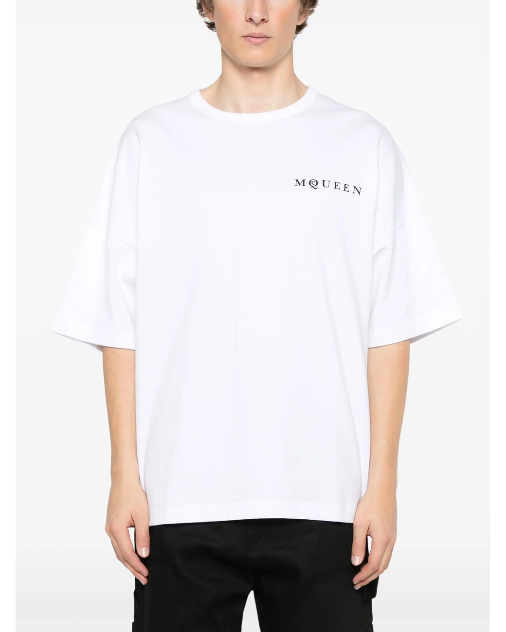 McQueen White Vertical Back Logo T-Shirt for men