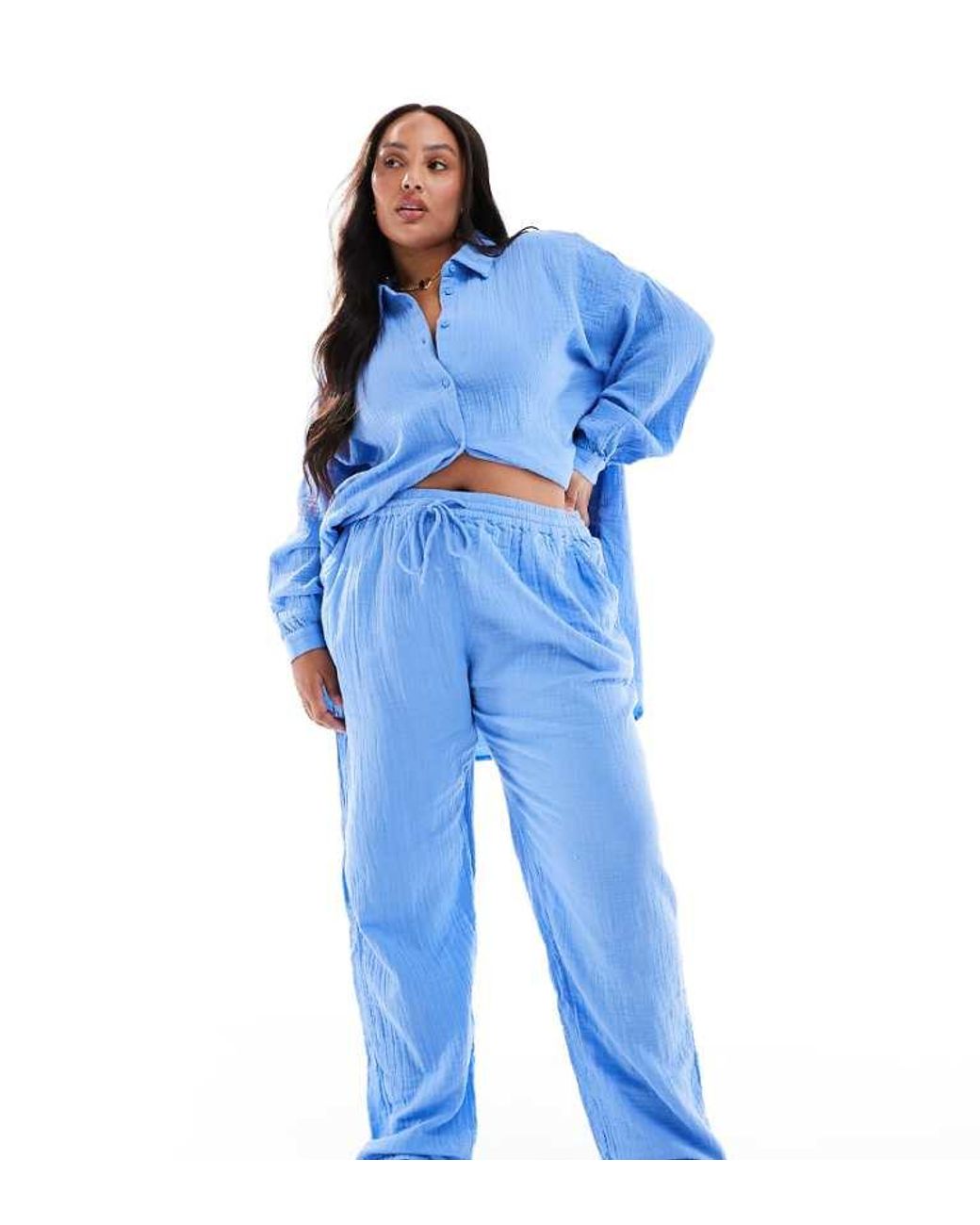 ONLY Blue Cheesecloth Pull On Trousers Co-Ord