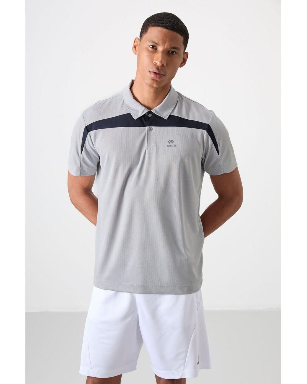TOMMY LIFE White Colour-Blocked Polo T-Shirt for men
