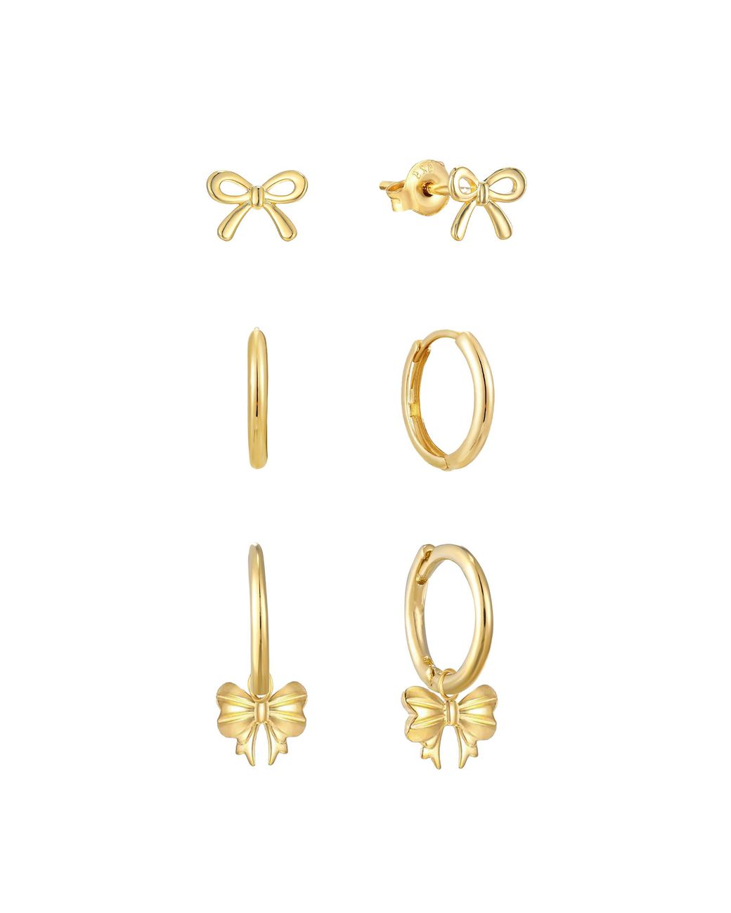 The Jewellery Stockroom Metallic Plated Set Of 3 Bow Earrings