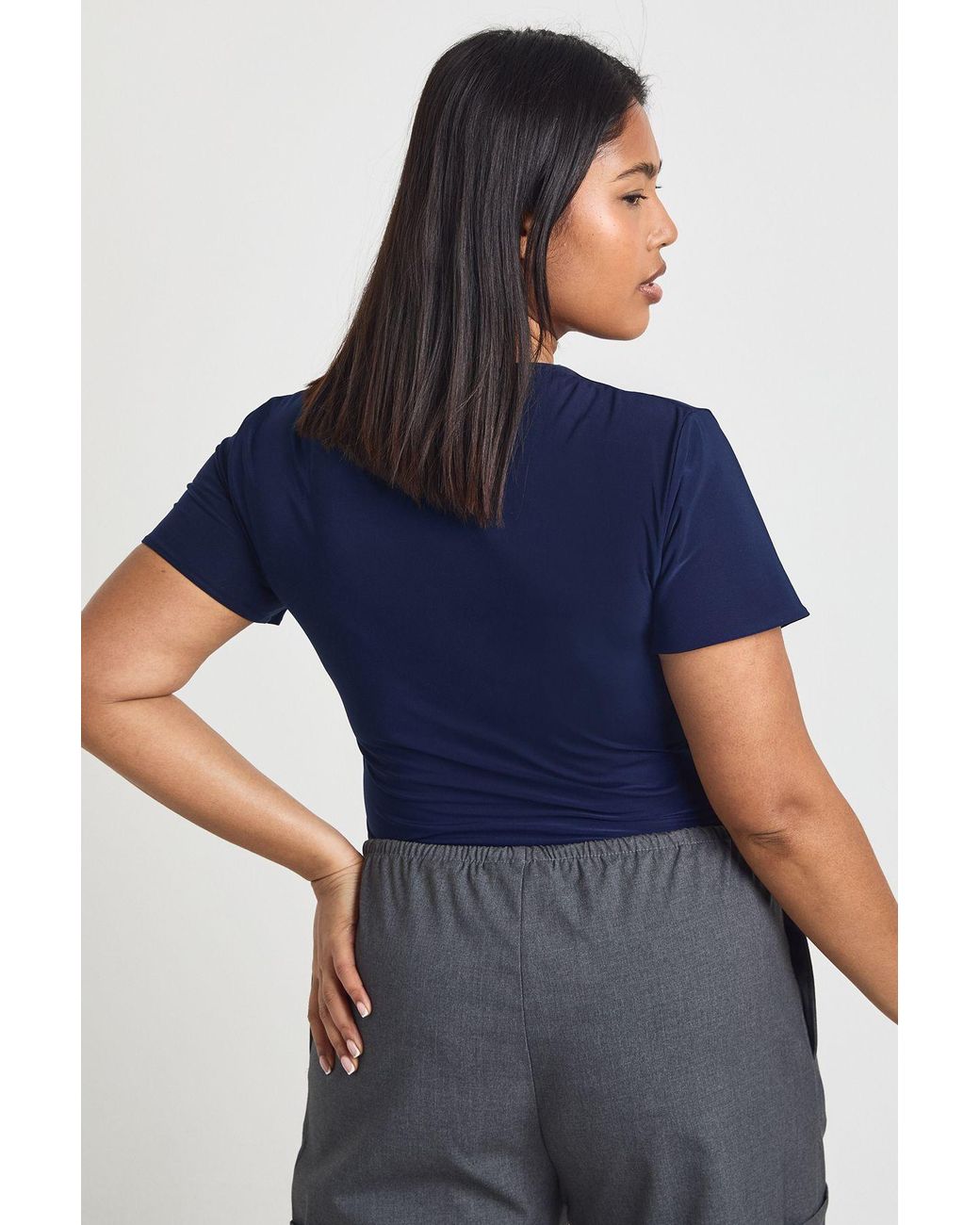 Boohoo Blue Plus Double Layer Slinky Fitted Bodysuit
