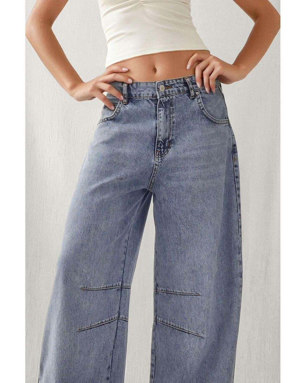 Hiccup Blue Mid Rise Barrel Jean