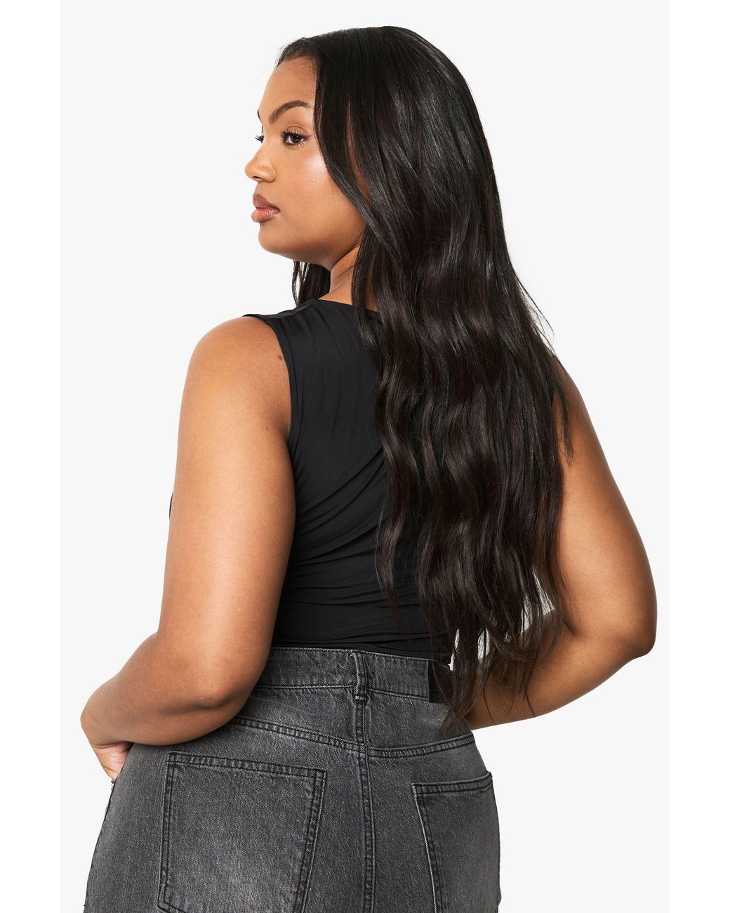 Boohoo Black Plus Double Layer Ruched Front One Piece