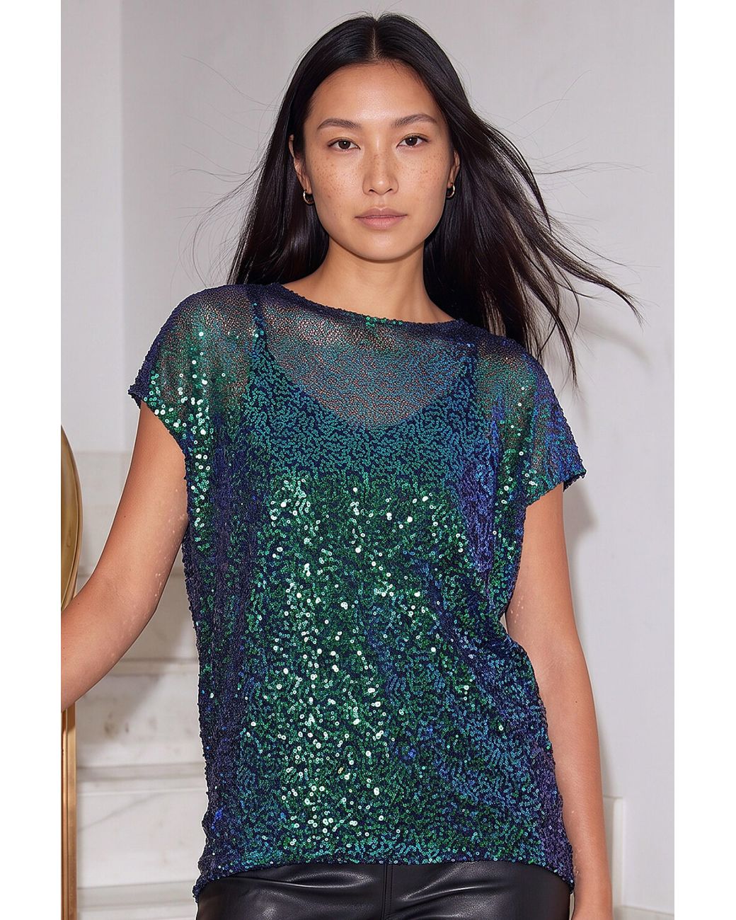 Roman Blue Sequin Embellished Boxy Top