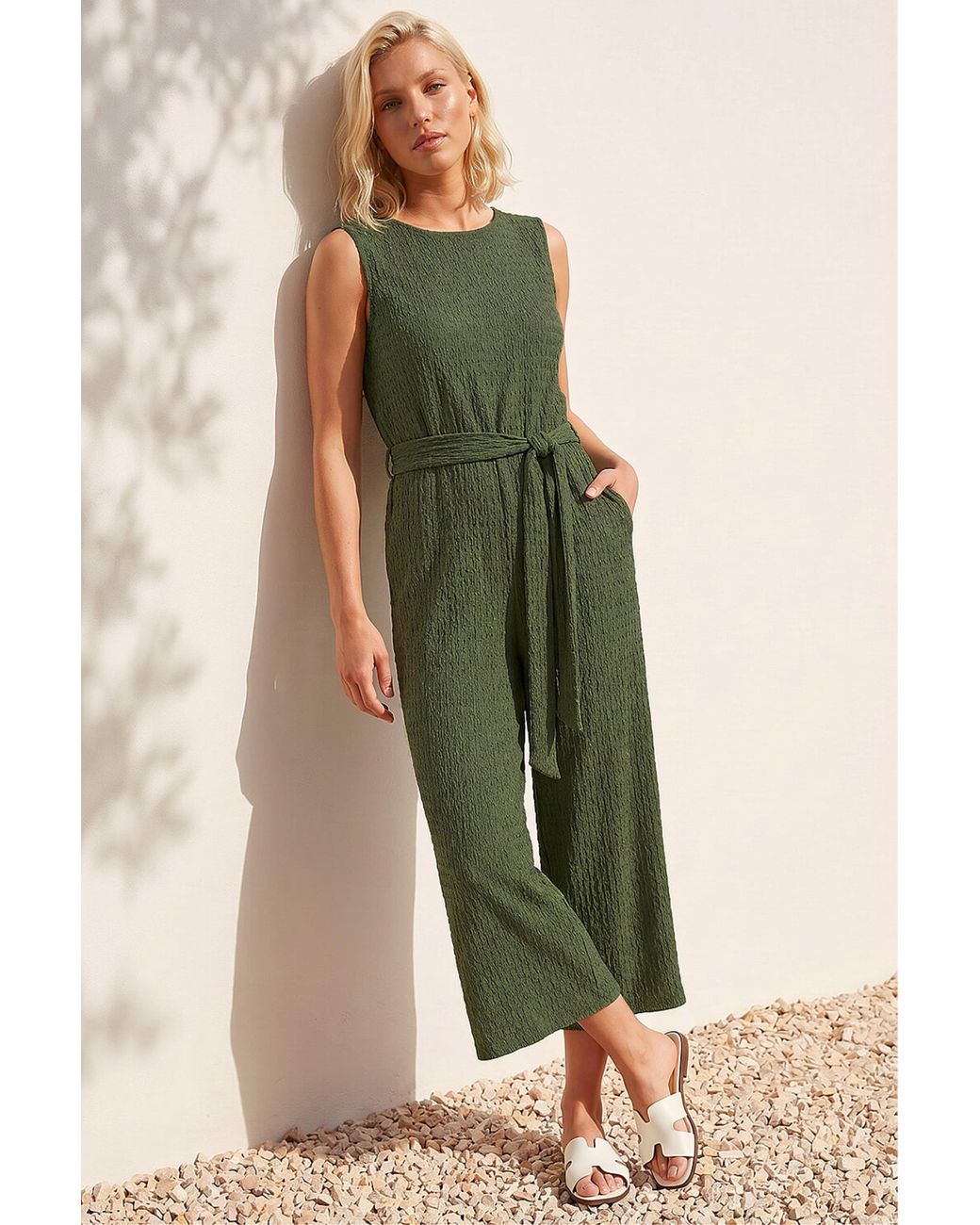 Roman Green Petite Textured Jumpsuit