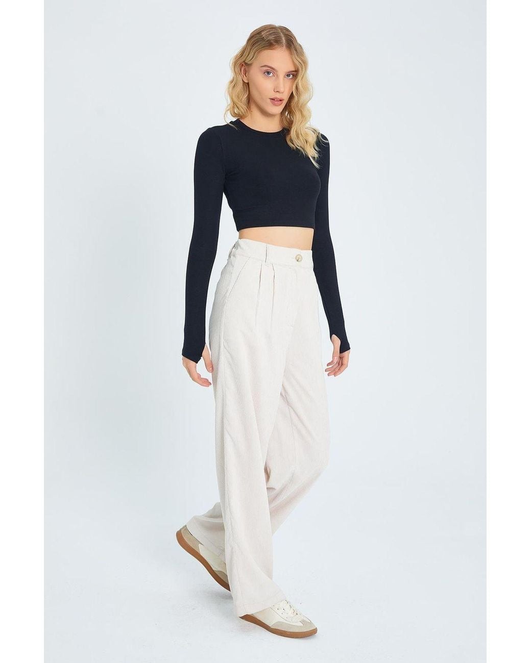 MixRay Blue High Waist Velvet Straight Leg Pants