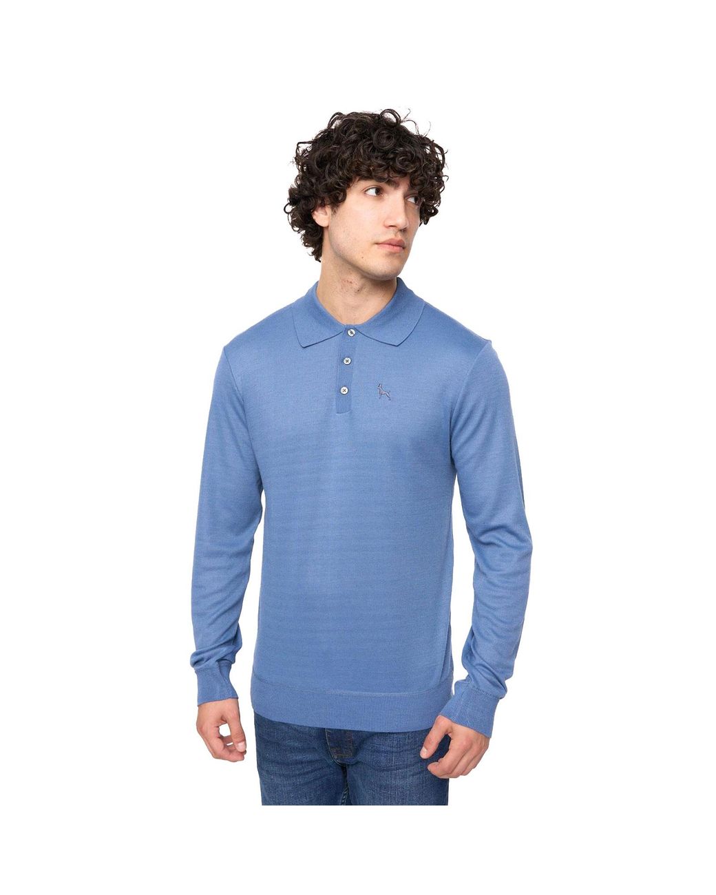 Bewley & Ritch Blue Ambrosden Polo Knitted Jumper for men