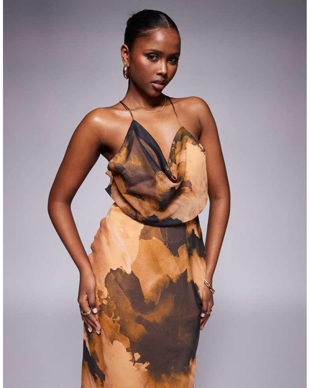 ASOS Multicolor Cowl Front Racer Back Strappy Maxi Dress