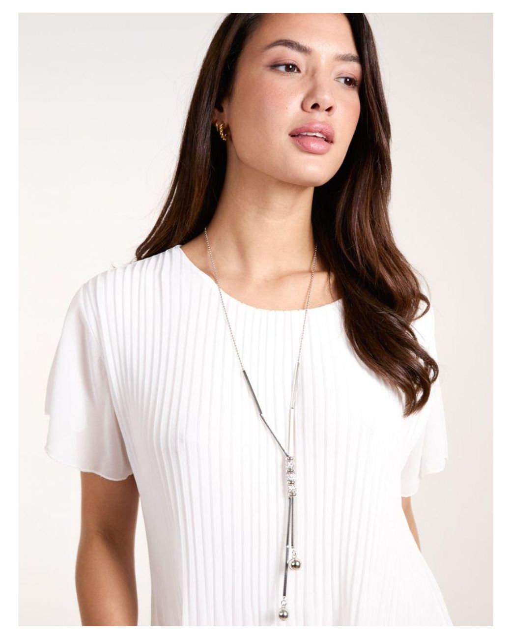 Blue Vanilla White Pleated Short Sleeve Top