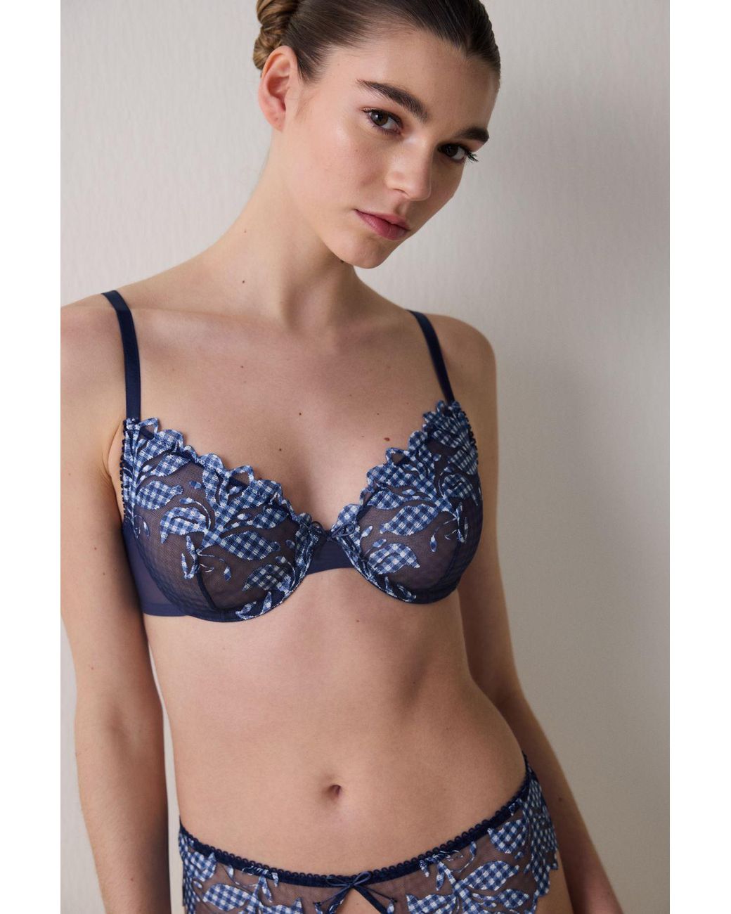 Penti Blue Embroidered Lace Underwired Bra