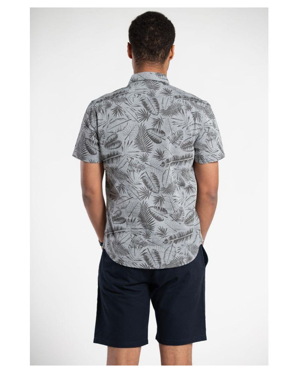 Tokyo Laundry Gray Printed Chambray Short-Sleeve Shirt for men