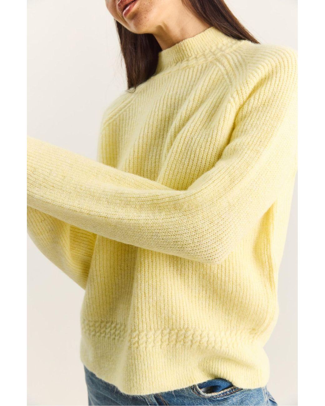 Bianco Lucci Yellow Oversized Crew Neck Knit Sweater