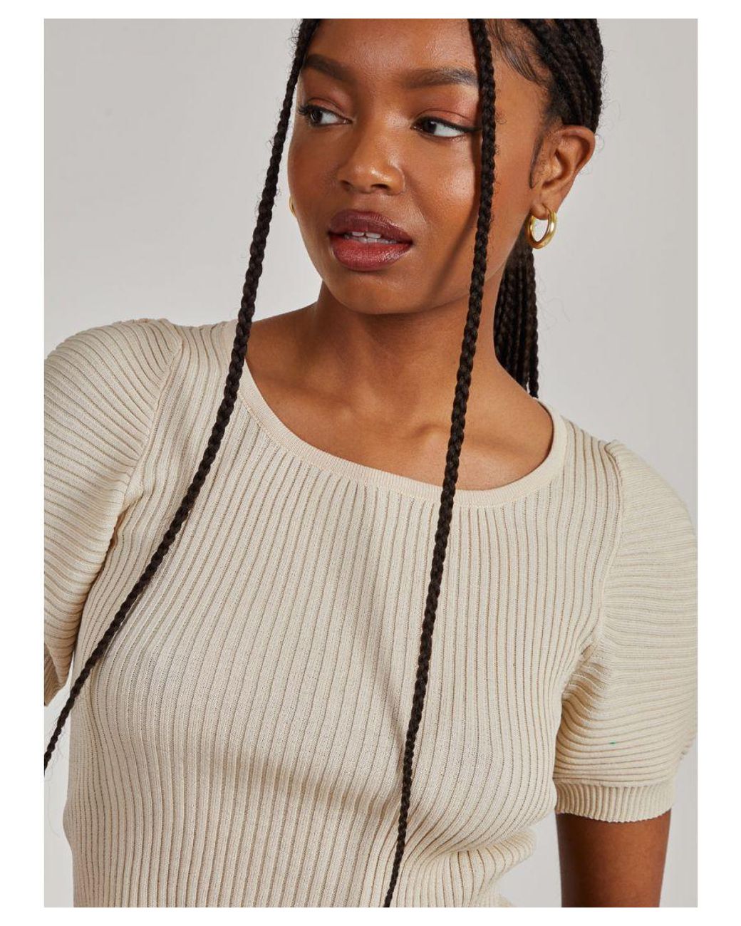 Pink Vanilla Brown Scoop Neck Knit Top