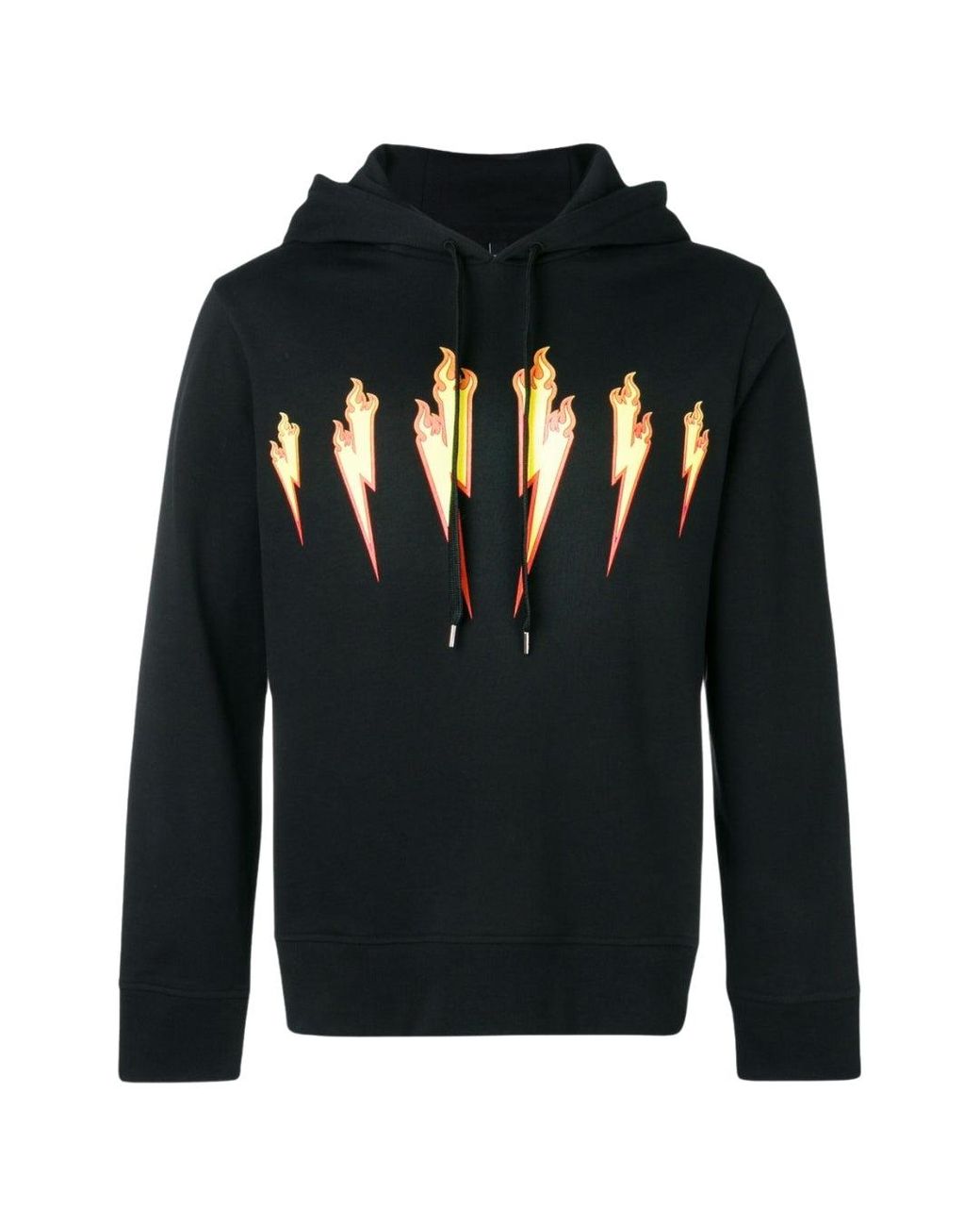Neil Barrett Thunder Flame Lightning Bolt Logo Black Hoodie Cotton for men