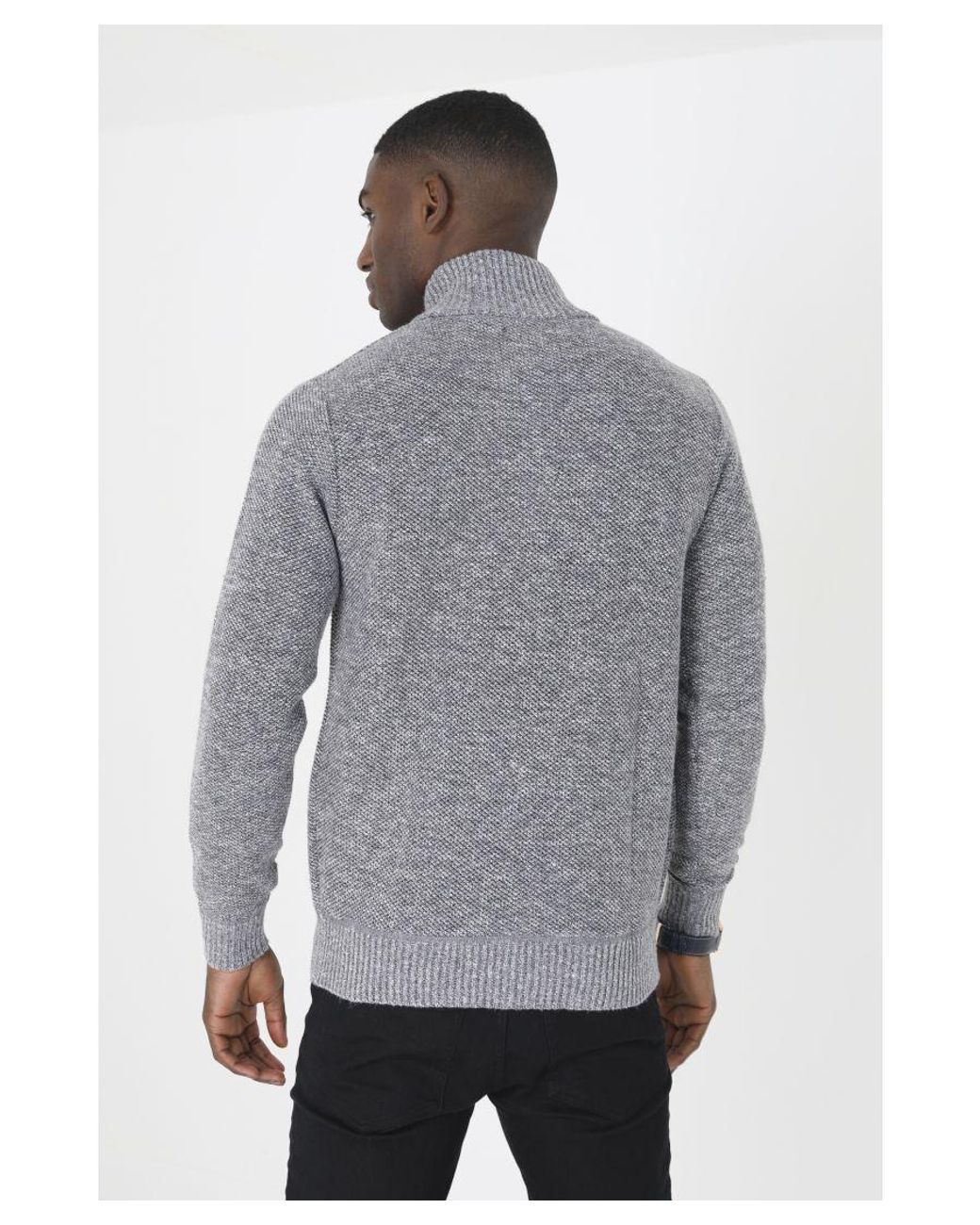 Brave Soul Gray 'Damir' Funnel Neck Zip Through Knitted Jumper for men