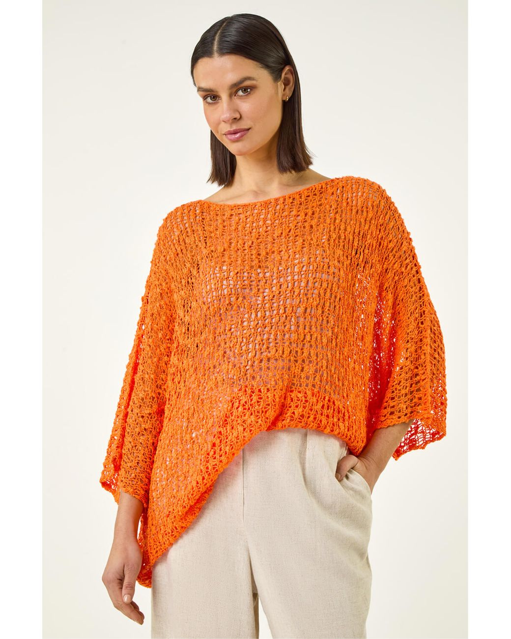 Roman Orange Light Weight Open Knit Jumper