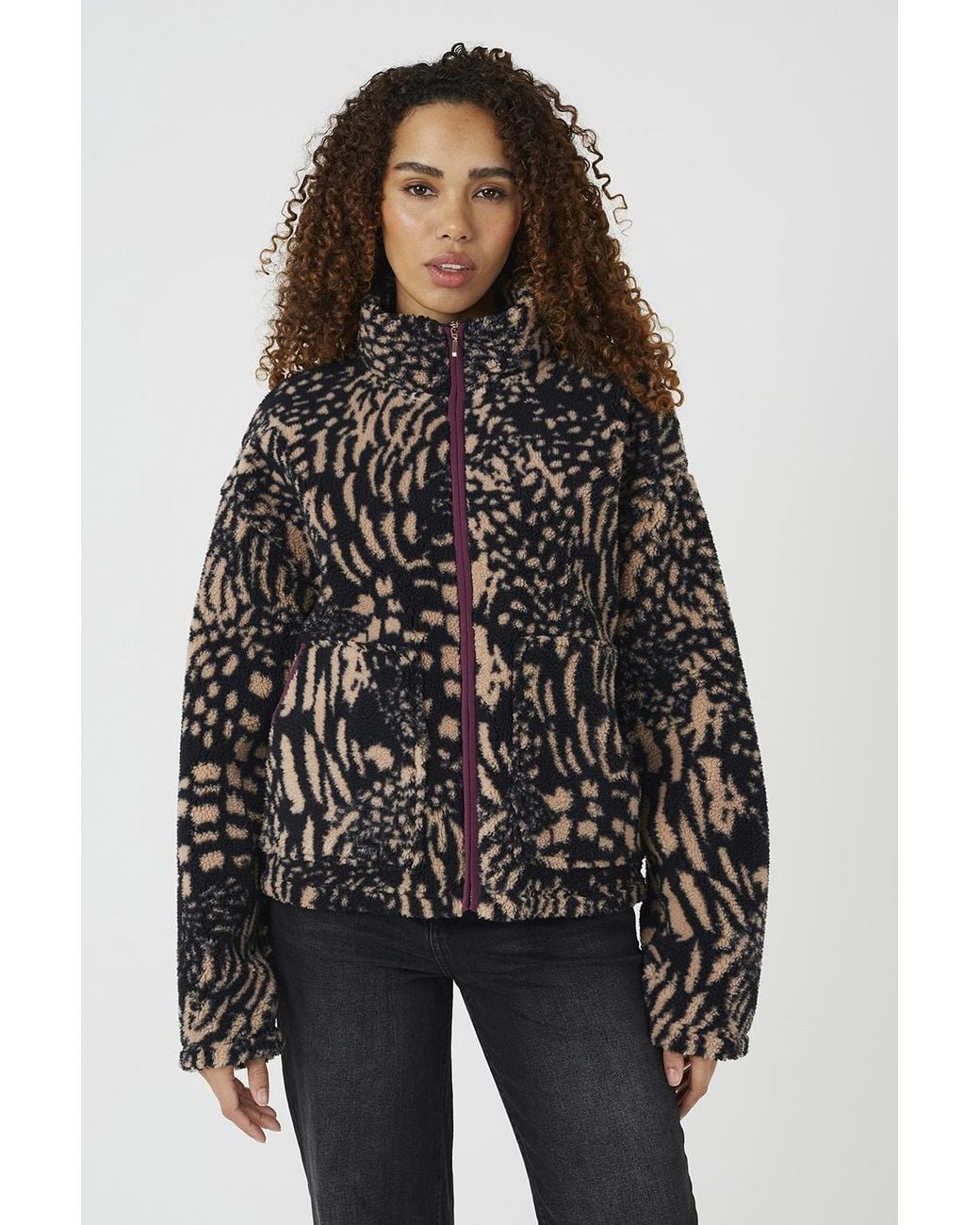 Brave Soul Black Sherpa Fleece Animal Print Sweatshirt